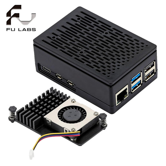 Metal and ABS Case for Raspberry Pi 5 with Active Cooler for Raspberry Pi 5 4GB/8GB, Space for Hats, Add-on Boards, Cooler