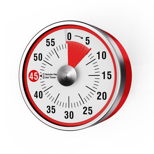 Visual Kitchen Timer, 60 Minute Mechanical Timers for Home Cooking Baking Oven Fitness Studying with Magnetic Backing, foldable leg, Hanging Hole