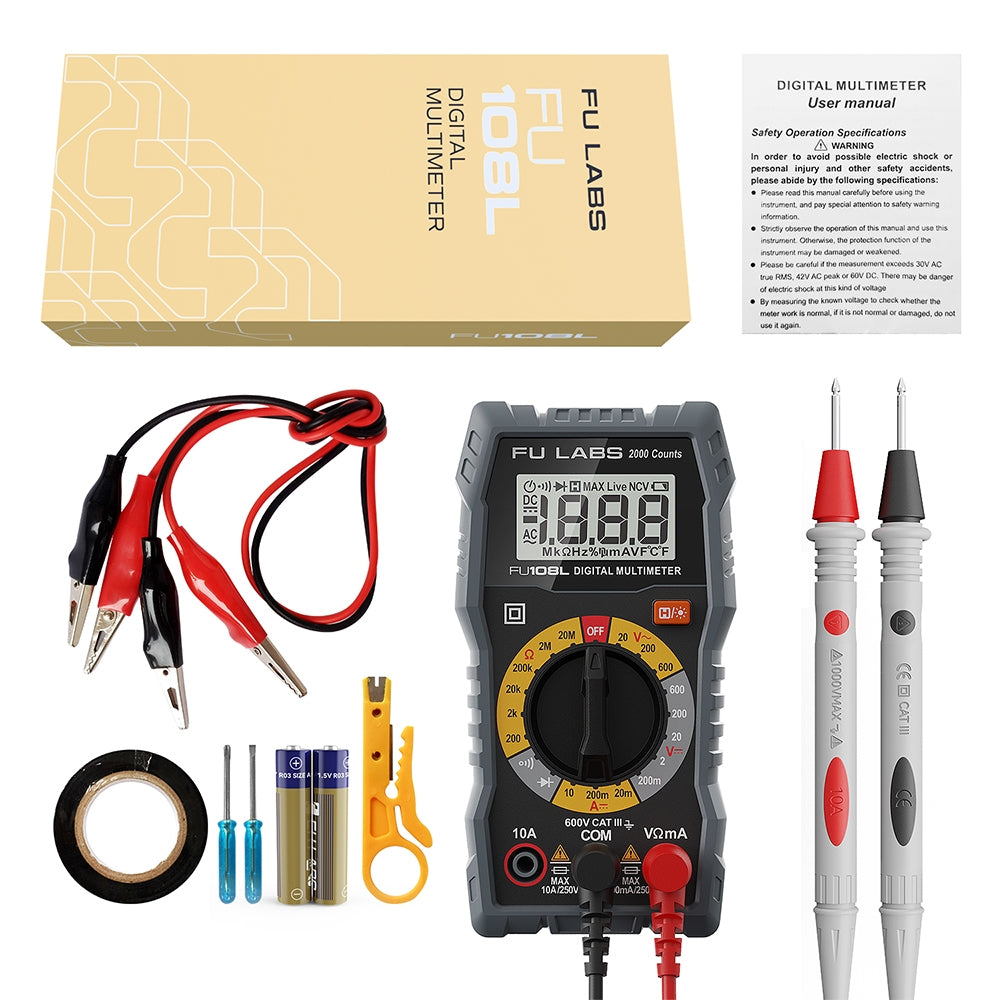 FU LABS Smart Mini Digital Multimeter 600V Auto Range Multimeter AC DC Voltage Resistance Continuity Tester with Backlight NCV Non-contact Multimeter HT123