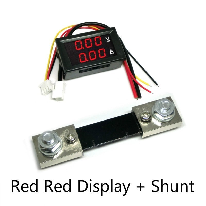 DC0-100V 10A 50A 100A red blue LED DC dual display digital voltage and current meter head with fine adjustment