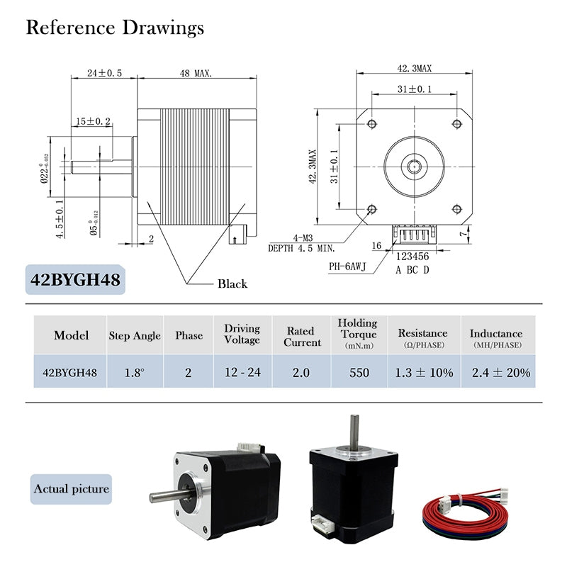 Stepper Nema 17 Bipolar 42mm Motor 42*34 42*40 42*48 for 3D printing
