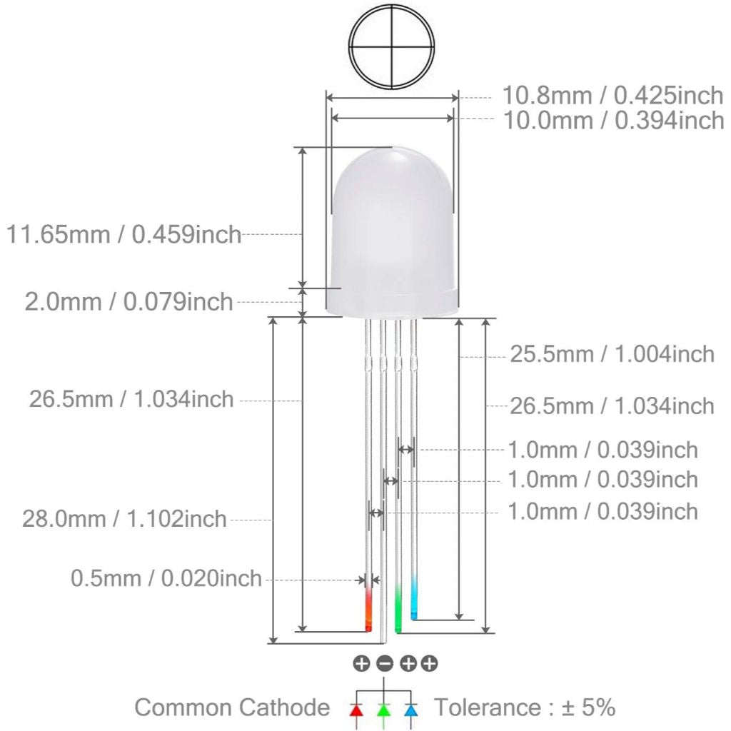 LED 5MM 10MM Rgb Clear Common Cathode 10Pcs