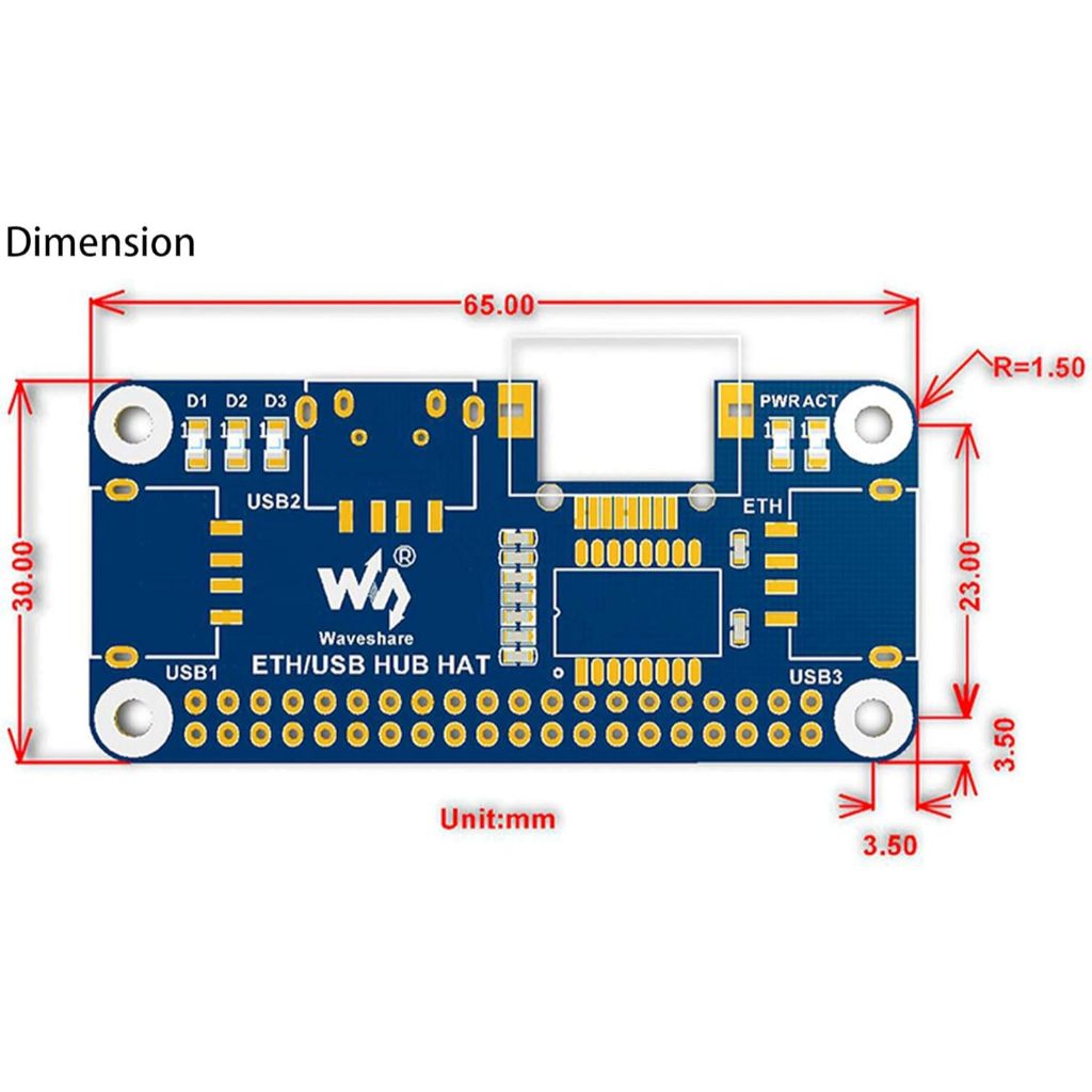 Ethernet/USB HUB HAT Expansion Board for Raspberry Pi 5/4B/3B+/3B/2B/Zero/Pi Zero W/Pi Zero 2W,with RJ45 10/100M Ethernet Port (Based on RTL8152B Chip) and Three USB Ports