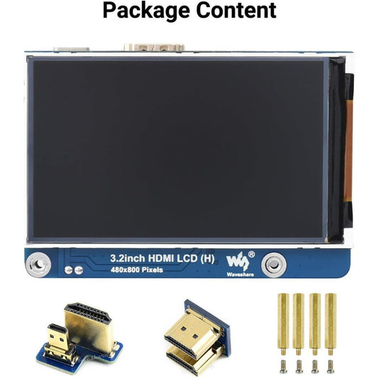 Waveshare 3.2inch HDMI IPS LCD Display Compatible with Raspberry Pi 4B/3B+/3A+/2B/B+/A+/Zero/Zero W/WH/Zero 2W CM3+/4 Series Boards 480×800 Resolution No Touch Supports Jerson Nano