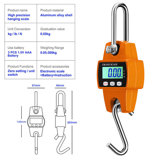 300KG/500KG/1000KG/2000KG 1T 2T Mini Crane Scale Industrial Hook Hanging Weight Digital LCD Display