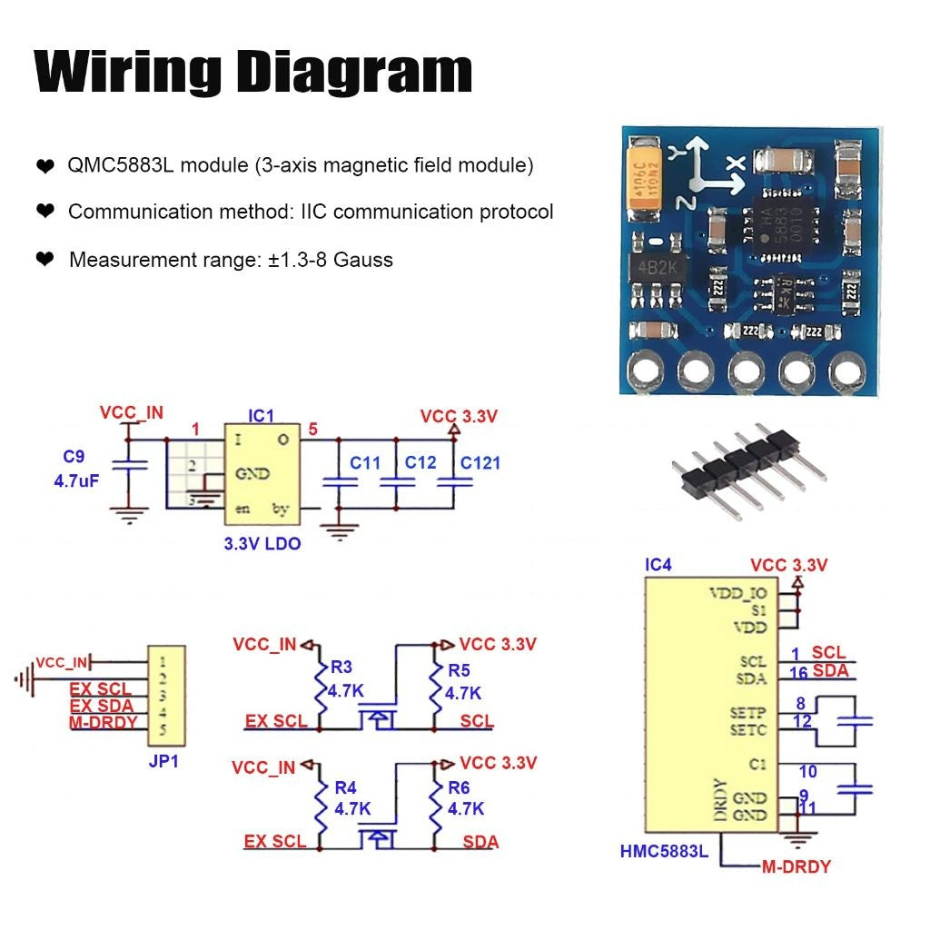 GY-271 QMC5883L Module Electronic Compass Module 3-Axis Magnetometer / Digital Compass Module