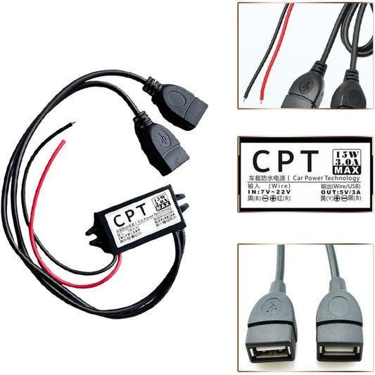 DC-DC 12V to 5V 3A 15W Power Converter Module - Dual USB Female DC Power Adapter - Car Power Converter