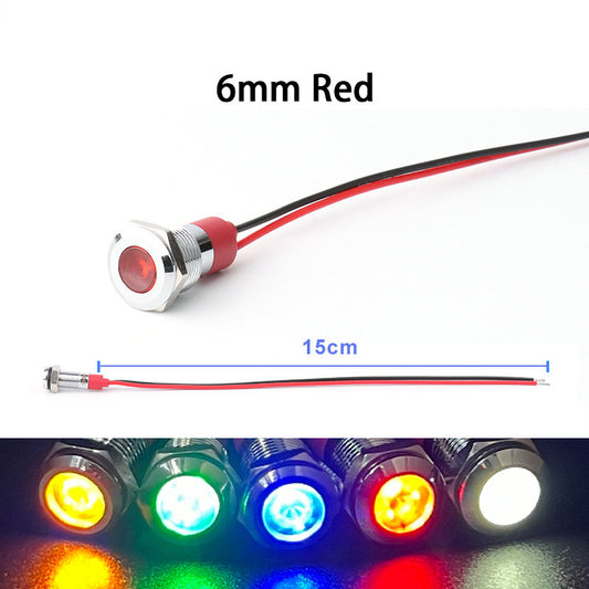 6mm Metal Indicator Light LED Warning Signal Lamp Pilot Wires Switch 12V-24V