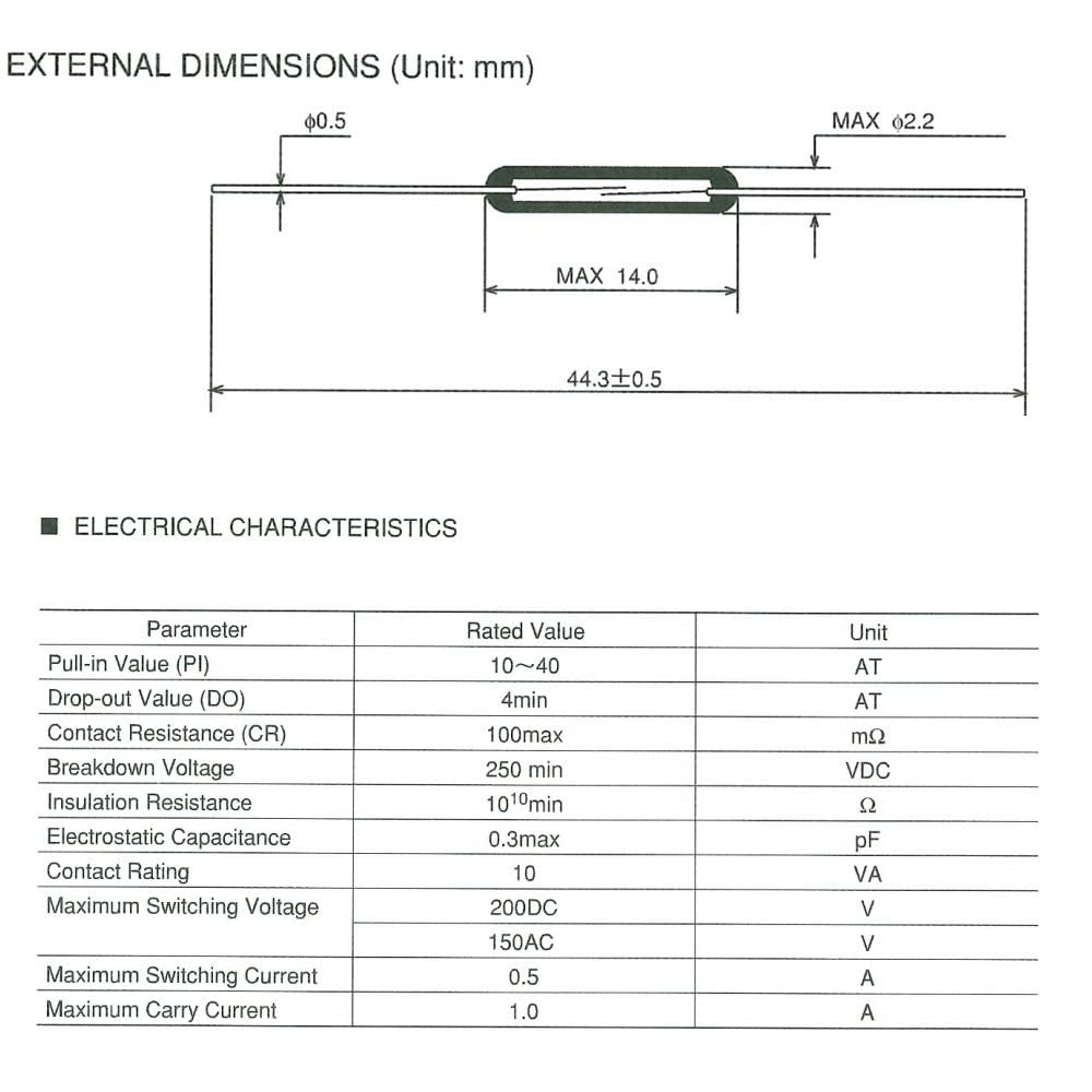 10pcs N/O Reed switch Magnetic Switch 2 * 14mm Normally Open Magnetic Induction switch