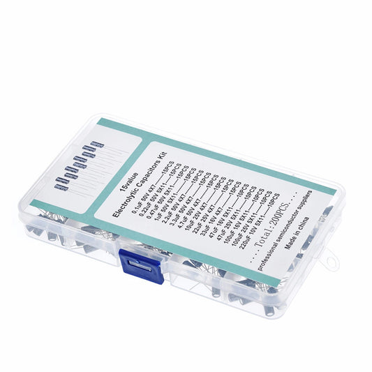 200pcs Electrolytic Capacitor Organization Storage 0.1-220uF Capacitors Assortment Box Kit 15 Type