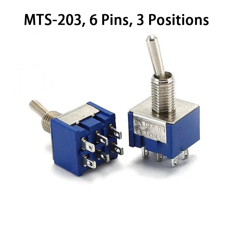 5pcs 6MM Reset Latching Toggle Switch MTS-102 5A 6A 125V 3A 250 AC Mini 3 6PIN ON-ON ON-OFF-ON Rocker Switch Lights Motors