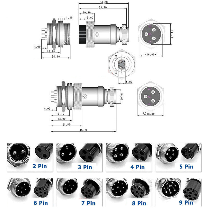 1Set GX16-2/3/4/5/6/7/8/9/10 Pin Male Female 16mm Wire M16 GX16 Circular Aviation Connector Socket Plug Metal