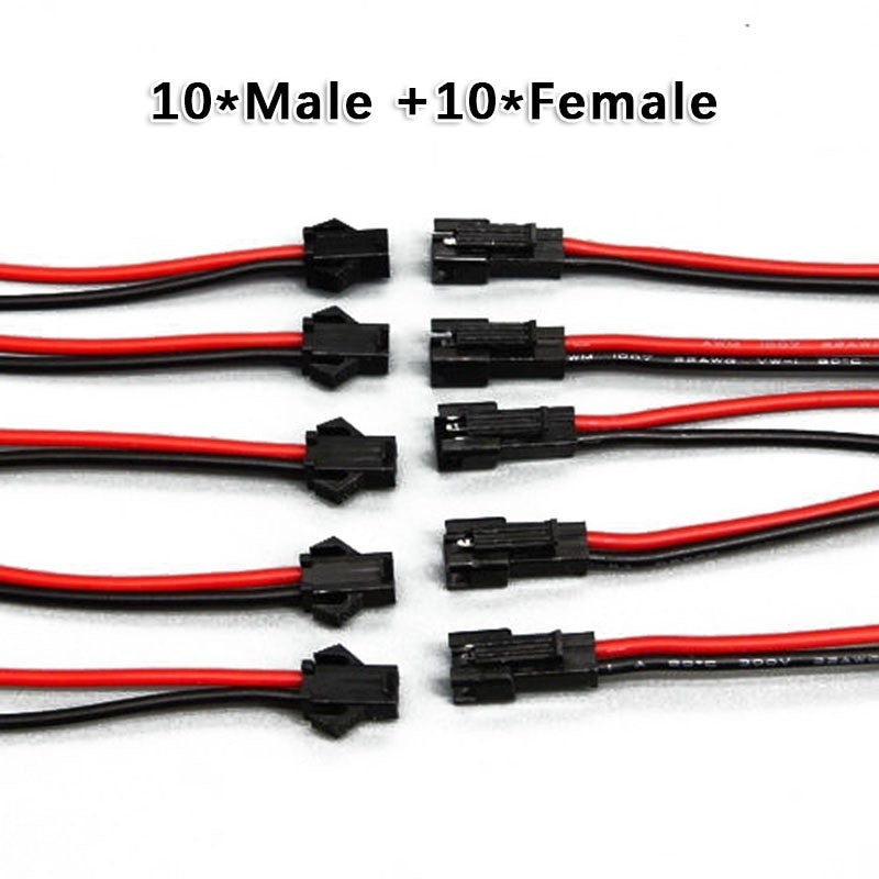 High Quality Plug 10pcs Connector Head Wires 24AWG 2-Pin Male / Female Connected