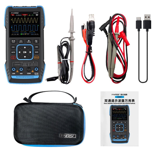 FNIRSI 2C53T 3in1 Multimeter Digital Oscilloscope Built-in DDS Function Signal Generator 2 Channel 50MHz Bandwidth 250MS Rate 22X14CM