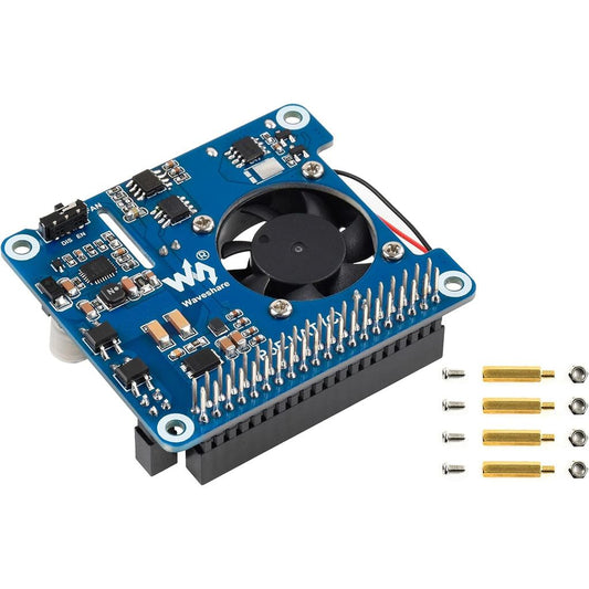 Waveshare Power Over Ethernet (PoE) HAT for Raspberry Pi 4B/3B+, 802.3af/at PoE Network Standard, 5V USB-A&12V Header Outputs, PoE HAT Onboard Cooling Fan and MP8676 Buck Chip