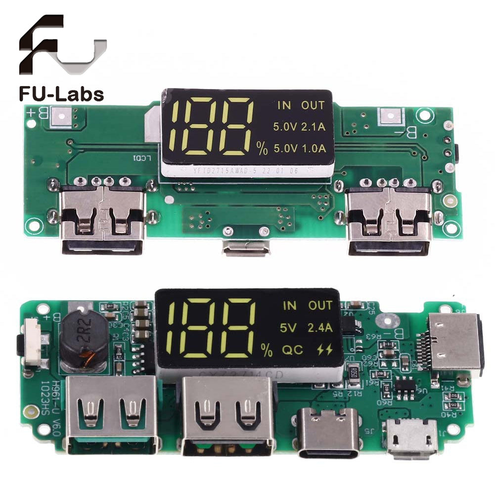 LED Dual USB 5V 2.4A 2A 1A Micro/Type-C USB Mobile Power Bank 18650 Charging Module Lithium Battery Charger Board Circuit Protection