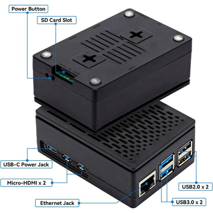 Metal and ABS Case for Raspberry Pi 5 with Active Cooler for Raspberry Pi 5 4GB/8GB, Space for Hats, Add-on Boards, Cooler