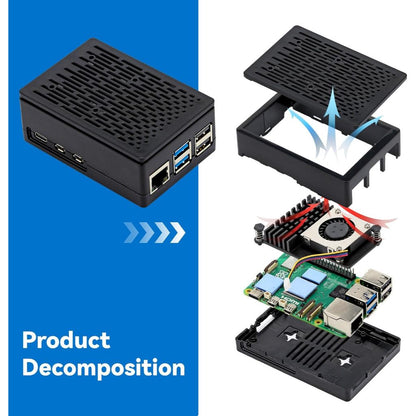 Metal and ABS Case for Raspberry Pi 5 with Active Cooler for Raspberry Pi 5 4GB/8GB, Space for Hats, Add-on Boards, Cooler
