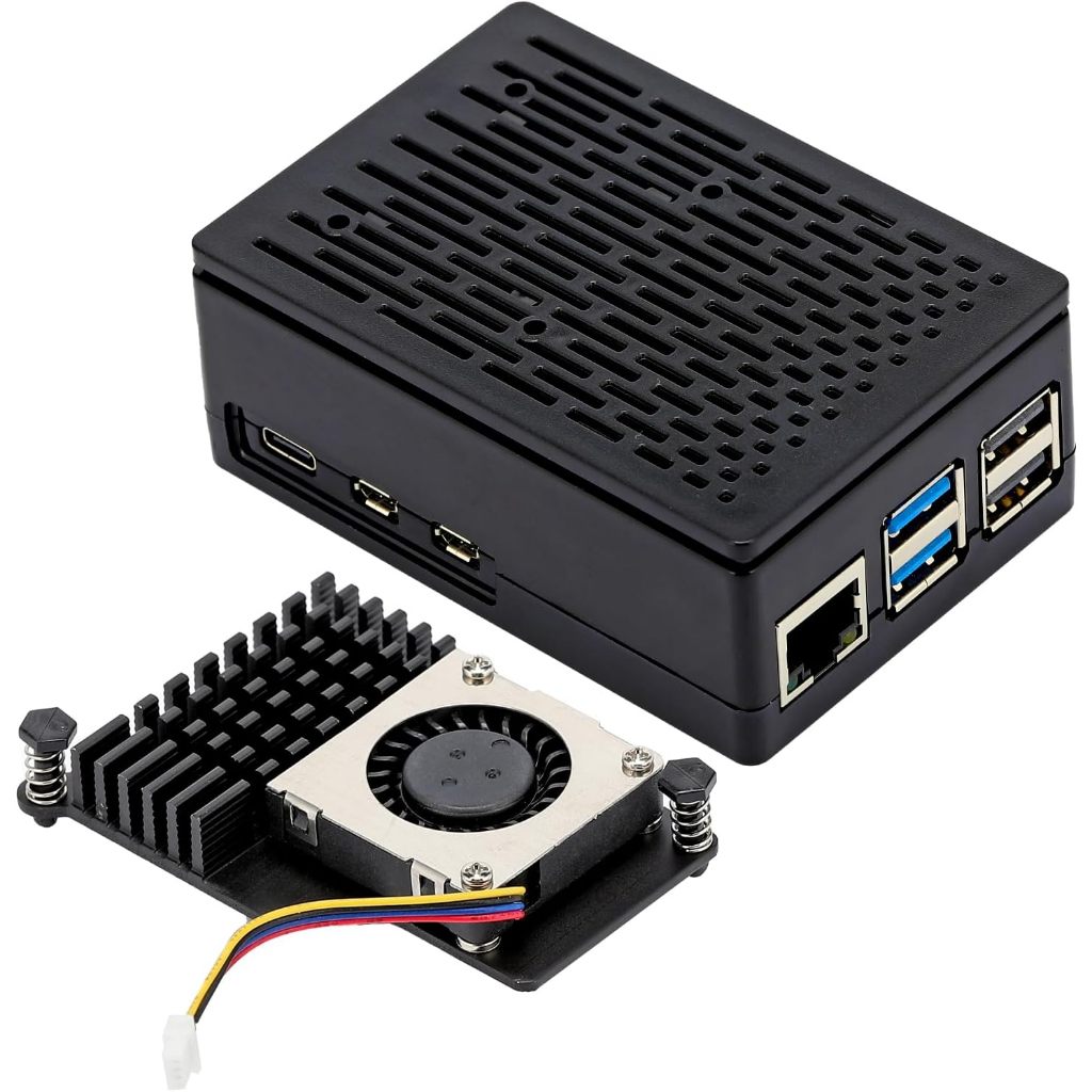 Metal and ABS Case for Raspberry Pi 5 with Active Cooler for Raspberry Pi 5 4GB/8GB, Space for Hats, Add-on Boards, Cooler