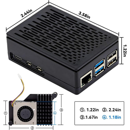 Metal and ABS Case for Raspberry Pi 5 with Active Cooler for Raspberry Pi 5 4GB/8GB, Space for Hats, Add-on Boards, Cooler
