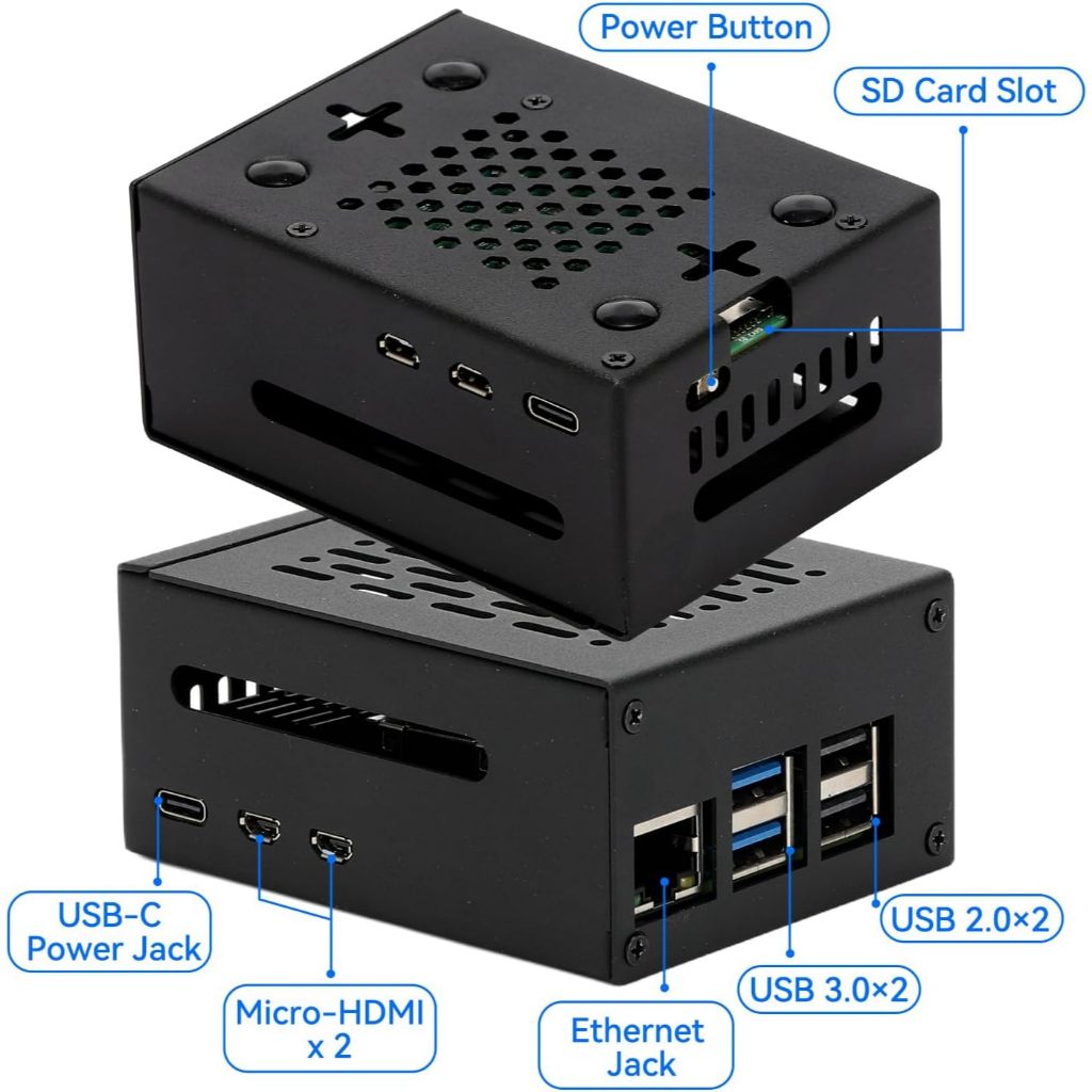 Metal and ABS Case for Raspberry Pi 5 with Active Cooler for Raspberry Pi 5 4GB/8GB, Space for Hats, Add-on Boards, Cooler