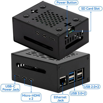 Metal and ABS Case for Raspberry Pi 5 with Active Cooler for Raspberry Pi 5 4GB/8GB, Space for Hats, Add-on Boards, Cooler