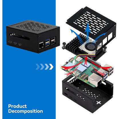 Metal and ABS Case for Raspberry Pi 5 with Active Cooler for Raspberry Pi 5 4GB/8GB, Space for Hats, Add-on Boards, Cooler