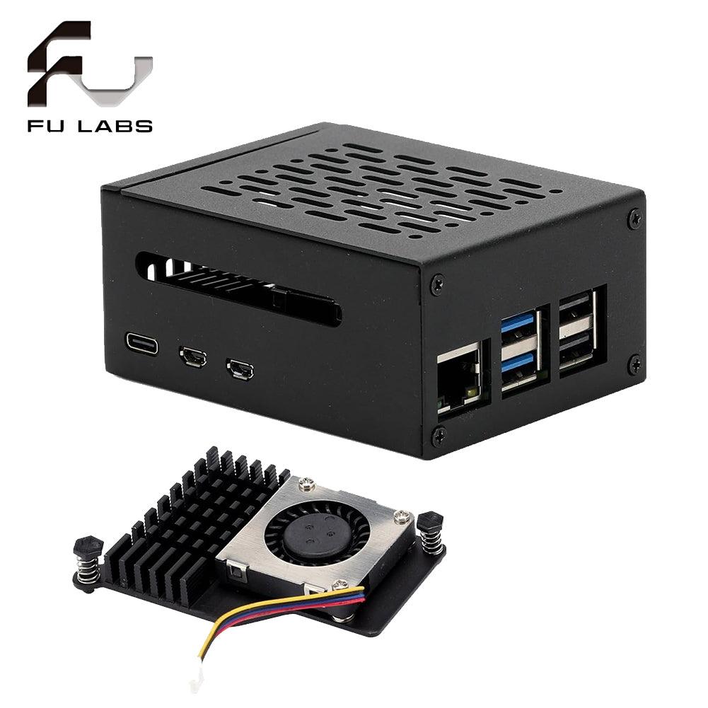Metal and ABS Case for Raspberry Pi 5 with Active Cooler for Raspberry Pi 5 4GB/8GB, Space for Hats, Add-on Boards, Cooler