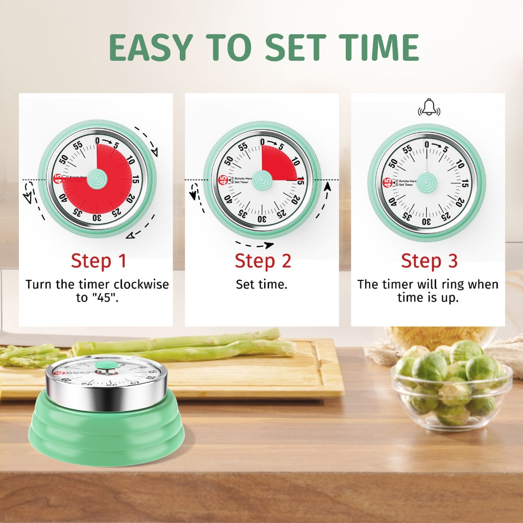 Mechanical Kitchen Timer, 60 Minute Visual Timers for Home Cooking Baking Oven Fitness Studying with Magnetic Backing