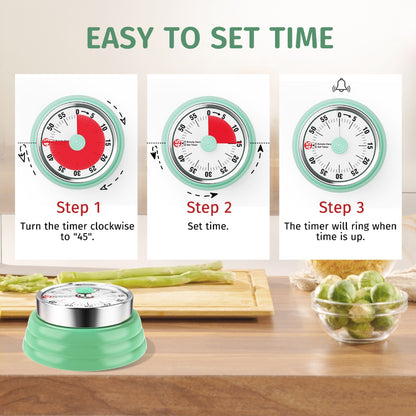 Mechanical Kitchen Timer, 60 Minute Visual Timers for Home Cooking Baking Oven Fitness Studying with Magnetic Backing