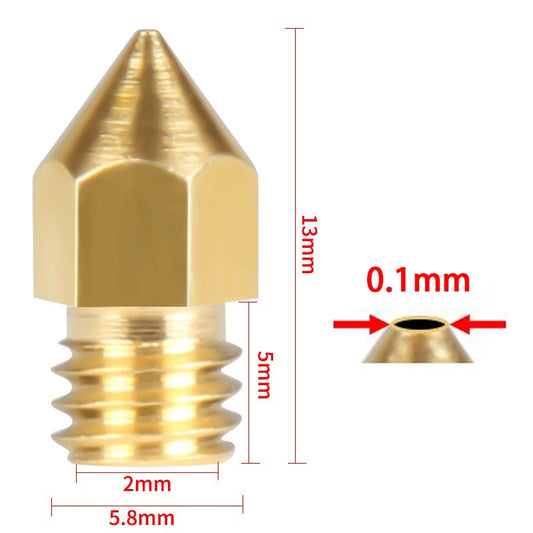 3D Printer Accessories MK8 Pointed Brass Nozzle 1.75MM Filament 0.1/0.2/0.3/0.4/0.5/0.6/0.8/1.0mm Brass Nozzle