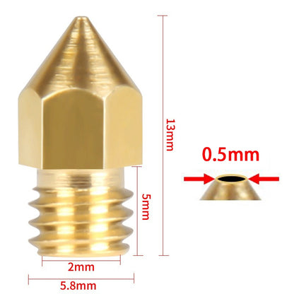 3D Printer Accessories MK8 Pointed Brass Nozzle 1.75MM Filament 0.1/0.2/0.3/0.4/0.5/0.6/0.8/1.0mm Brass Nozzle