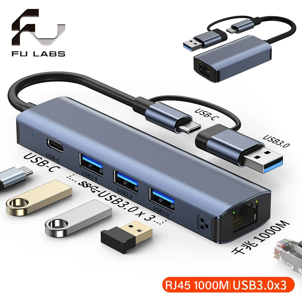 USB 3.0 to RJ45 Ethernet Adapter Type-C to LAN Cable Gigabit USB Network Card 2-in-1 5-in-1 USB Hub