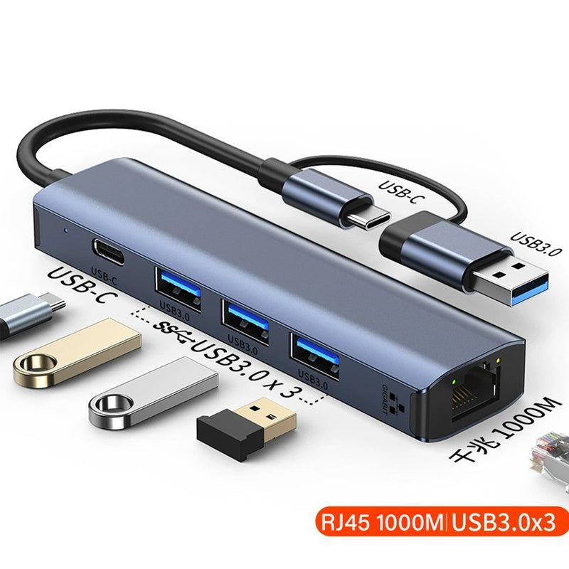 USB 3.0 to RJ45 Ethernet Adapter Type-C to LAN Cable Gigabit USB Network Card 2-in-1 5-in-1 USB Hub