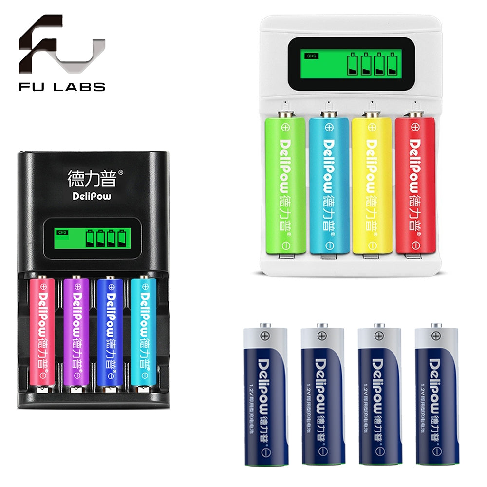 4-Slot AA AAA Battery Charger with LCD Display High-Power 3300mAh Ni-MH Rechargeable Rainbow Batteries