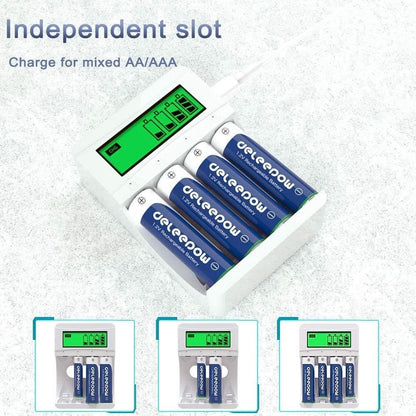 4-Slot AA AAA Battery Charger with LCD Display High-Power 3300mAh Ni-MH Rechargeable Rainbow Batteries