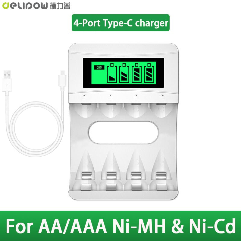 4-Slot AA AAA Battery Charger with LCD Display High-Power 3300mAh Ni-MH Rechargeable Rainbow Batteries