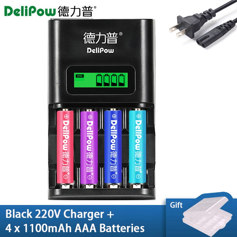 4-Slot AA AAA Battery Charger with LCD Display High-Power 3300mAh Ni-MH Rechargeable Rainbow Batteries