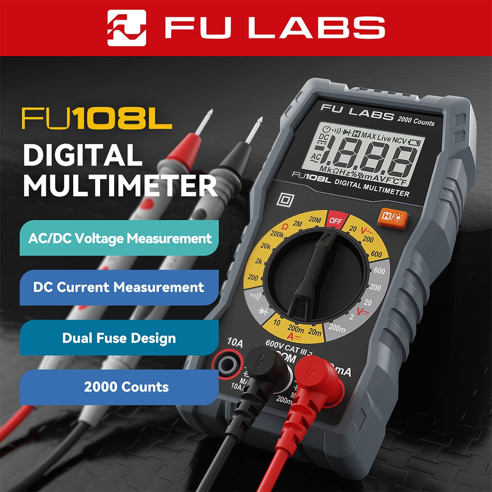 FU LABS Smart Mini Digital Multimeter 600V Auto Range Multimeter AC DC Voltage Resistance Continuity Tester with Backlight NCV Non-contact Multimeter HT123