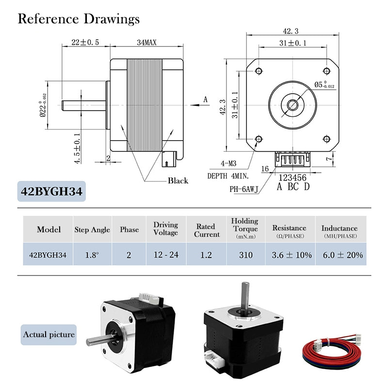 Stepper Nema 17 Bipolar 42mm Motor 42*34 42*40 42*48 for 3D printing