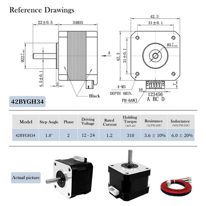 Stepper Nema 17 Bipolar 42mm Motor 42*34 42*40 42*48 for 3D printing