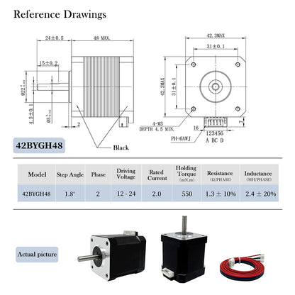 Stepper Nema 17 Bipolar 42mm Motor 42*34 42*40 42*48 for 3D printing