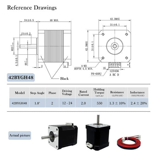 Stepper Nema 17 Bipolar 42mm Motor 42*34 42*40 42*48 for 3D printing