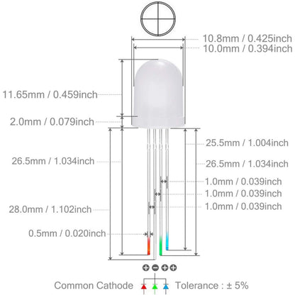 LED 5MM 10MM Rgb Clear Common Cathode 10Pcs