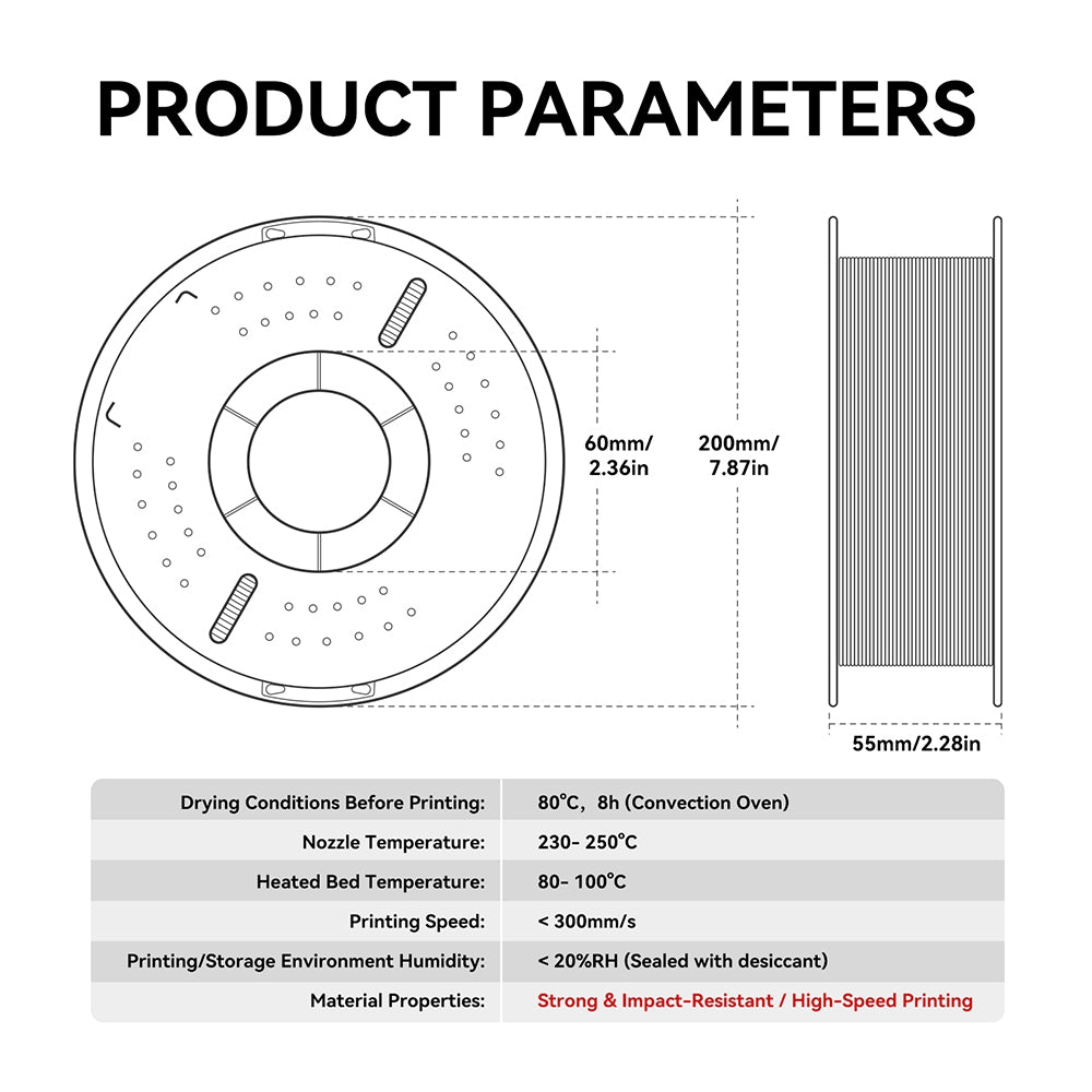 FULABS Filament ABS+ Filaments 3D Printer Filament 1.75mm 1KG Spool Heat Resistant Material