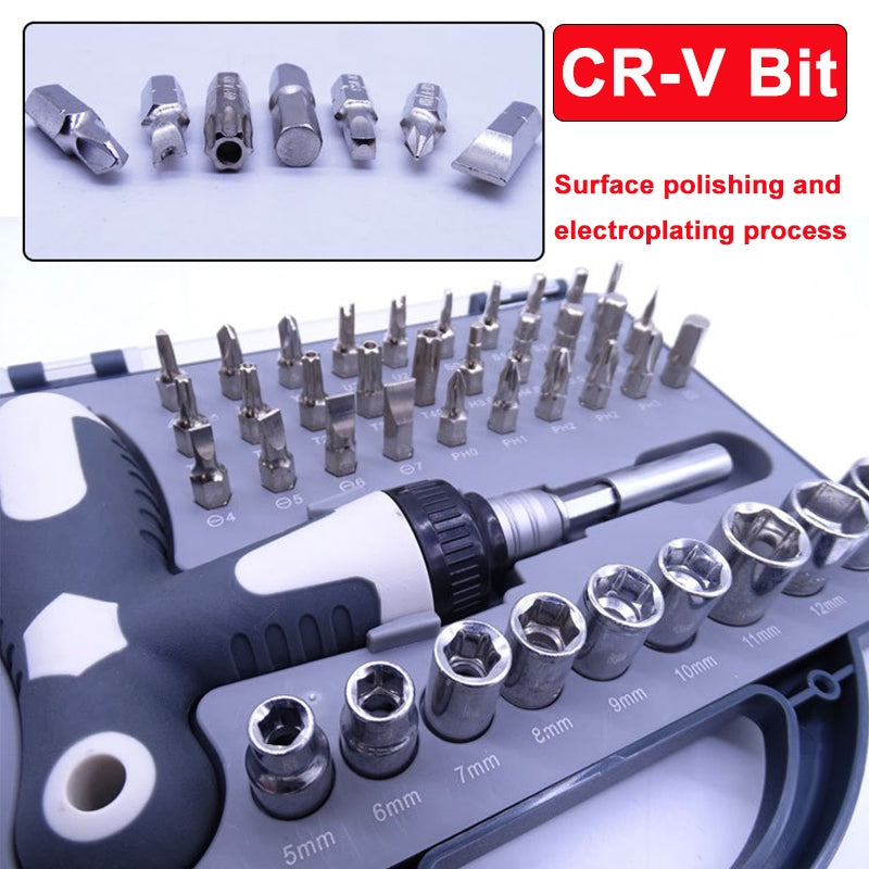 41-in-1 Home Repair & Auto Repair T-Type Ratchet Telescopic Socket Hex Screwdriver Set