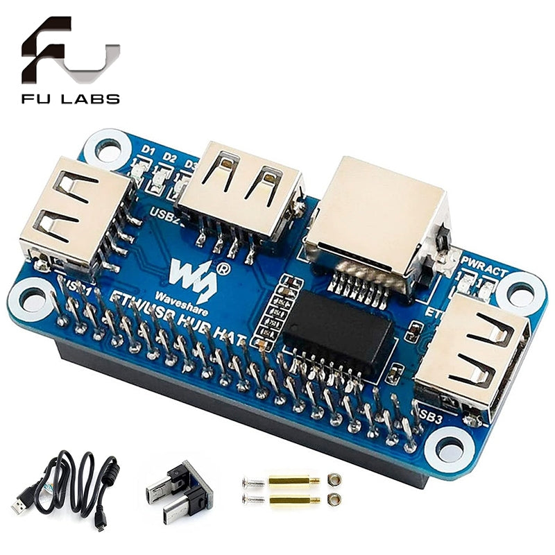 Ethernet/USB HUB HAT Expansion Board for Raspberry Pi 5/4B/3B+/3B/2B/Zero/Pi Zero W/Pi Zero 2W,with RJ45 10/100M Ethernet Port (Based on RTL8152B Chip) and Three USB Ports