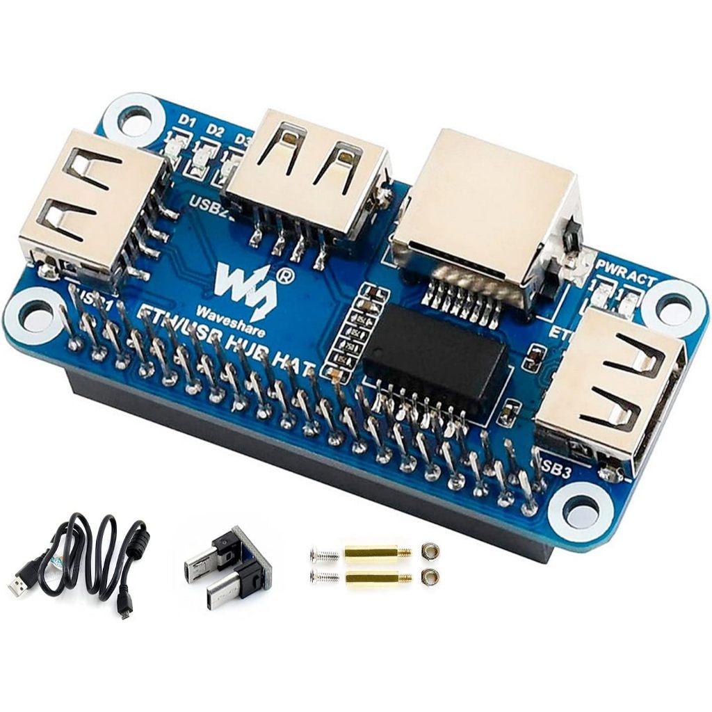 Ethernet/USB HUB HAT Expansion Board for Raspberry Pi 5/4B/3B+/3B/2B/Zero/Pi Zero W/Pi Zero 2W,with RJ45 10/100M Ethernet Port (Based on RTL8152B Chip) and Three USB Ports