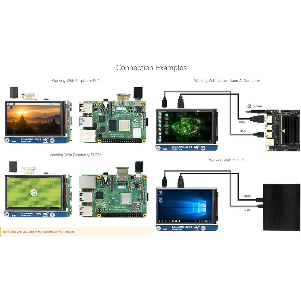 Waveshare 3.2inch HDMI IPS LCD Display Compatible with Raspberry Pi 4B/3B+/3A+/2B/B+/A+/Zero/Zero W/WH/Zero 2W CM3+/4 Series Boards 480×800 Resolution No Touch Supports Jerson Nano