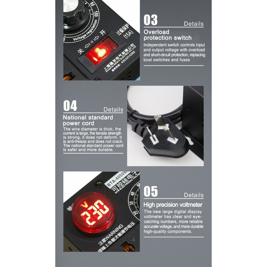 3000W 4000W AC 220V Motor Speed Controller Speed Control Switch Variable Voltage Regula Control LED Dimmer